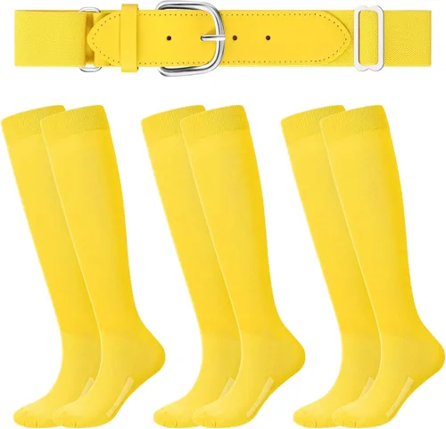 Baseball or Softball Sock and Belt Combo Set 3 Football Baseball Socks with Baseball Belt for Kids Boys Girls Youth