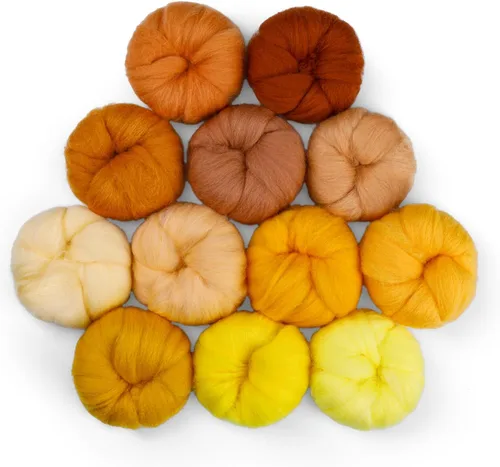WONVOC Lana de fieltro de aguja de 4.23 onzas, 0.35 onzas por color, 12 colores, hilo de lana a granel, juego de lana de fieltro de aguja, para