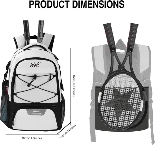 Miniatura 3 de Mochila para raqueta de tenis WOLT - Mochila grande para raqueta de tenis para hombres y mujeres - Compartimento ventilado para zapatos - Capacidad