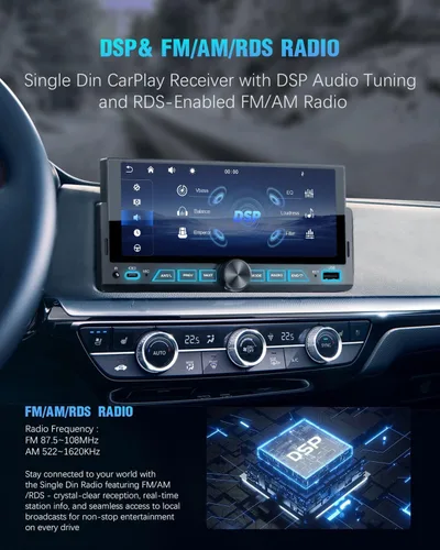 Miniatura 5 de 【SOOEMAKA】 Estéreo para automóvil de un solo DIN con Apple CarPlay inalámbrico Android Auto, radio con pantalla táctil IPS de 6.9 pulgadas con carga