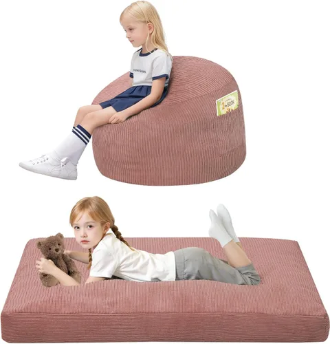 Miniatura 14 de COMAX Silla Puf para Niños que se Convierte en Cama Puf, Silla Puf de Pana para Niños y Niñas para Dormir, Pufs Perezosos para Niños con Relleno