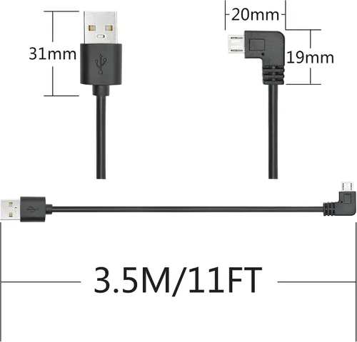 Miniatura 7 de Cable de alimentación micro USB de 90 grados para cámara de tablero de 11 pies, cable de carga USB en ángulo izquierdo, solo alimentación,