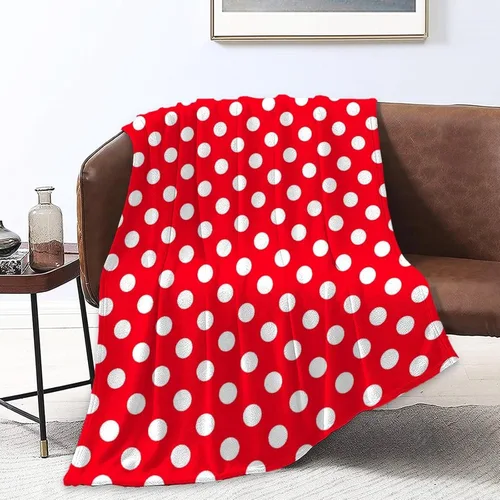 Manta unisex de forro polar de felpa esponjosa de franela para sofá, cama, sofá, silla, viajes, campamento, decoración del hogar (lunares blancos y