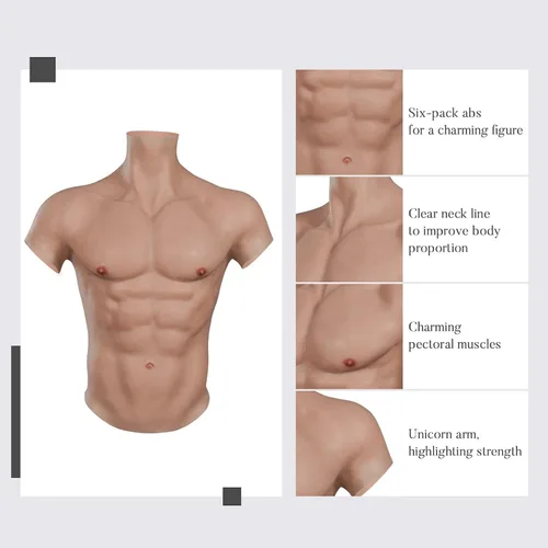 Miniatura 3 de BINIMOKOO Traje de silicona realista para el pecho masculino traje muscular falso traje muscular de silicona