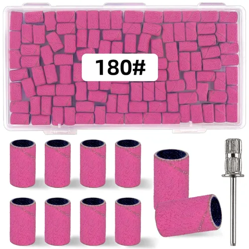 100 piezas (grano 180 rosas) bandas de lijado de uñas con 0.31 pulgadas de diámetro, brocas de uñas de grano fino extremo para lijar, brocas de