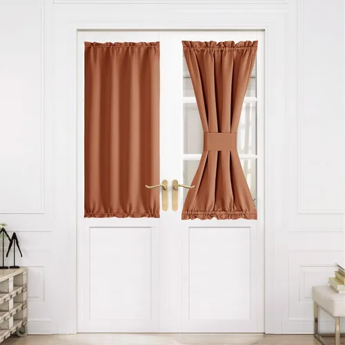 Miniatura 14 de NICETOWN Cortinas opacas unicolor con aislamiento térmico para puerta francesa, granja, oscurecimiento de habitación, puertas y ventanas de Marrón