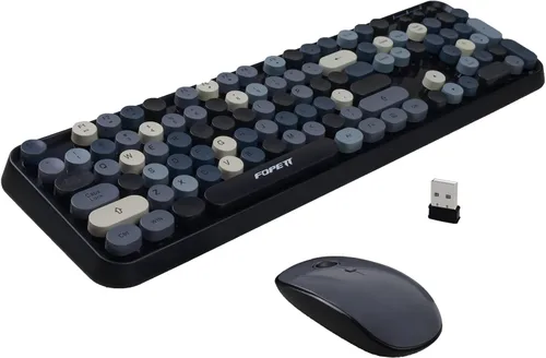 Miniatura 19 de FOPETT V2020 Combo de teclado y mouse inalámbricos, bonito teclado inalámbrico con llave roja redonda estilo retro, conectividad CapSecure de 2.4