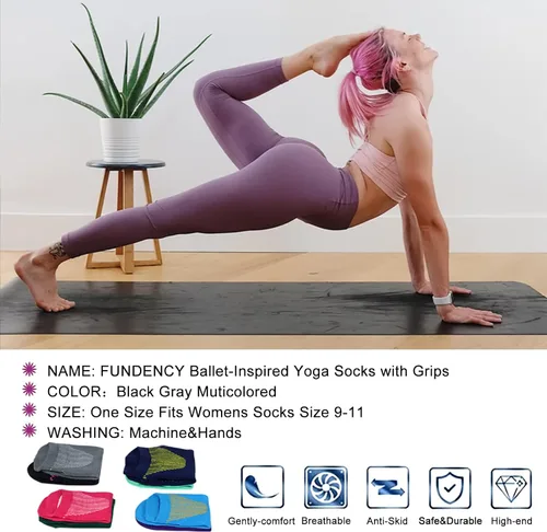 Miniatura 6 de FUNDENCY Calcetines de yoga antideslizantes para mujer, 6 pares, calcetines antideslizantes para pilates, Bikram Fitness Calcetines con empuñaduras