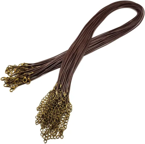 Miniatura 4 de 30 piezas de collar encerado de 0.059 in 23.6 pulgadas con cadena de bronce y cierre de langosta para hacer pulseras, collares y joyas (marrón)