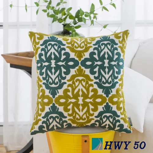 Miniatura 56 de HWY 50 Fundas de almohada decorativas azul marino de 18x18 pulgadas (1 pieza), funda de cojín bordada de algodón para granja, funda de almohada