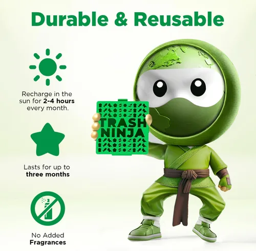 Miniatura 4 de Trash Ninja - Desodorizador y eliminador de olores (paquete de 2) para botes de basura de interiores de hasta 10 galones, fabricado con carbón