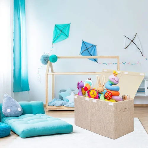 Miniatura 2 de Paquete de 2 cajas grandes de almacenamiento para juguetes con tapa abatible, resistentes cajas de almacenamiento de juguetes para niños, niñas