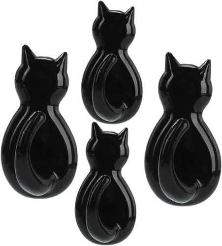 4 ganchos de cola de gato negros – Ganchos adhesivos de montaje en pared para llaves, abrigos, bolsas y toallas – Bonitos ganchos decorativos para
