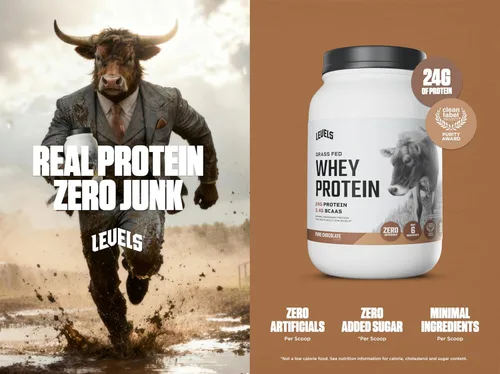 Miniatura 2 de Levels - Polvo de proteína de suero alimentado con pasto, sin artificiales, 24G de proteína, chocolate puro, 2 libras