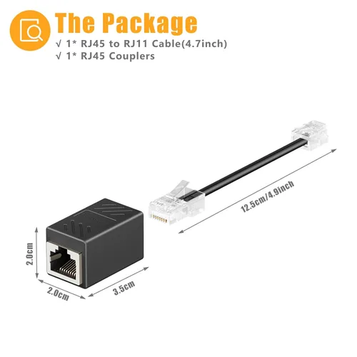 Miniatura 2 de Uvital Adaptador RJ11 a RJ45, 1 paquete RJ45 hembra a RJ11 macho para teléfono fijo, adaptador de conector de teléfono negro a Ethernet con cable