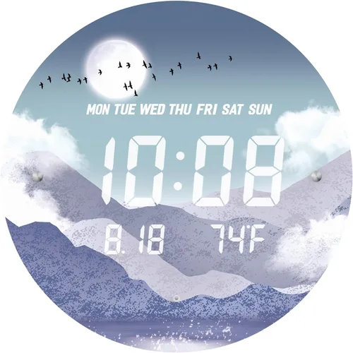 Miniatura 2 de Reloj de pared digital SCOAGE con luz nocturna MoonCloud moderno de 7 niveles de brillo 12/24H LED automático con temperatura fecha hora pantalla