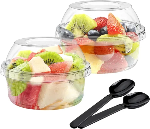 Miniatura 6 de WUWEOT Paquete de 50 cuencos de Acai con tapas, recipientes de plástico transparente de 12 onzas para postre, vasos de yogur PET con tapa