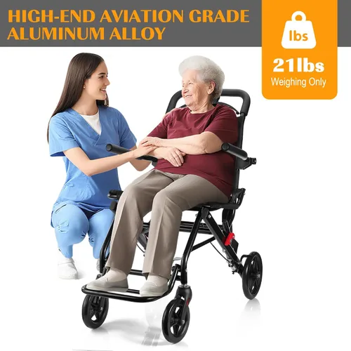 Miniatura 6 de Silla de ruedas ligera, silla de ruedas plegable portátil con frenos de mano de bloqueo, sillas de ruedas plegables para adultos y personas mayores