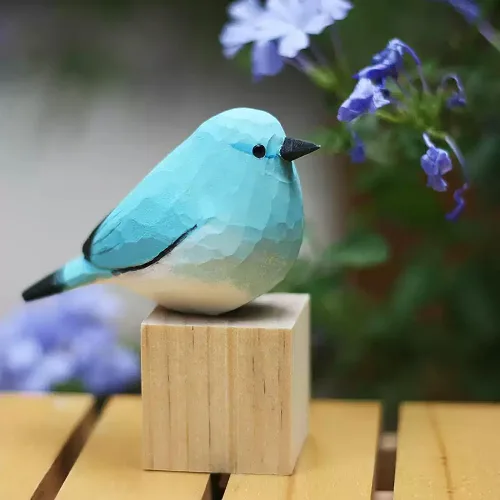 Miniatura 33 de Figura de pájaro de madera Azure Tit, tilo tallado a mano, marrón claro, decoración moderna para el hogar, regalo de pájaro