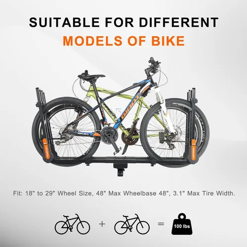 Miniatura 7 de TOOENJOY Soporte de bicicleta plegable para enganche, plataforma de transporte de bicicletas resistente con brazos duales, se ajusta a receptor