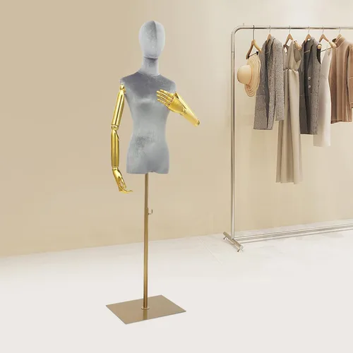 Miniatura 3 de Torso de maniquí femenino con cabeza y brazos posables, forma de vestido ajustable en altura, soporte de medio maniquí, maniquí de ropa con Gris