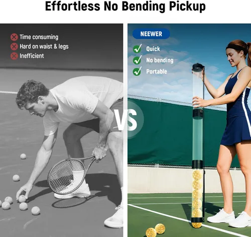 Miniatura 3 de NEEWER Tolva de tubo para pelotas de tenis y pelotas de pickleball, sección desmontable sin doblez, recogedor superior con tapón y correa