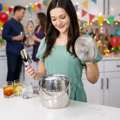 Miniatura 5 de BREKX Cubos de hielo aislados de 3 cuartos para fiestas con tapa y pala, enfriador de vino Iceberg Anchored, cubo de champán para barra de cóctel
