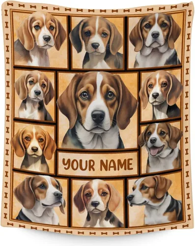Manta personalizada con nombre Beagle, suave, mullida y cálida, manta de 50 x 60 pulgadas, para cama, sofá, blanco, bonito regalo para niñas y niños