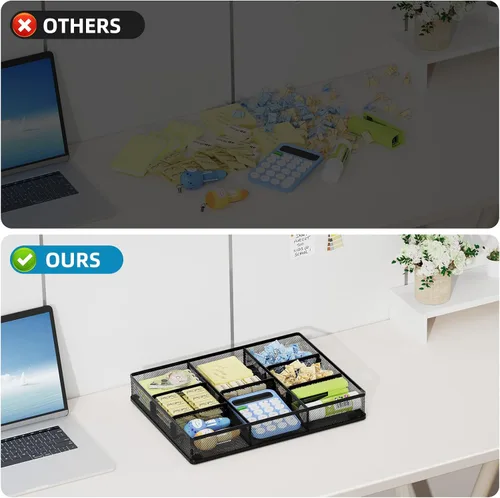 Miniatura 6 de Marbrasse Organizador de cajones de escritorio, bandeja organizadora de cajones de malla metálica con 5 compartimentos ajustables, organizadores