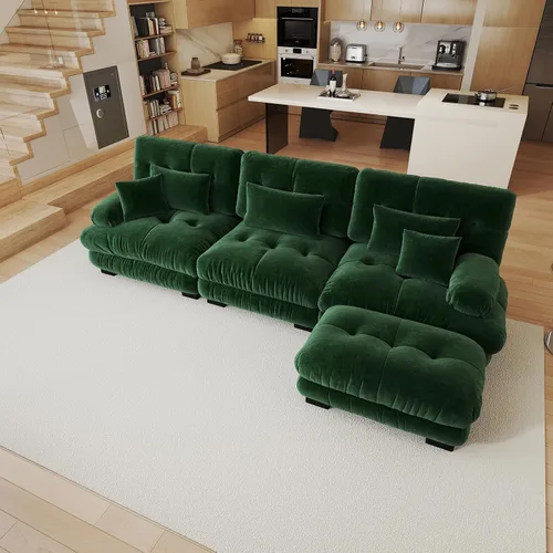 Miniatura 73 de Sofá modular de gran tamaño de 94 pulgadas, sofás seccionales grandes de color beige y blanco para sala de estar, juego de sofá de terciopelo, sofás