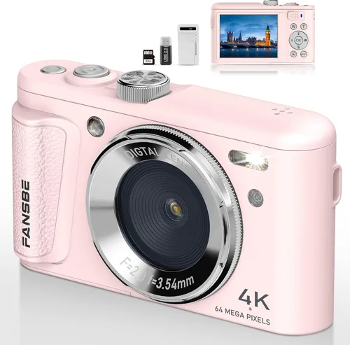 Miniatura 10 de Fansbe Smart Cámara digital, cámara de vlogging 4K con 64 MP, cámaras digitales apuntar y disparar con zoom de 18X, antivibración, dial de modo