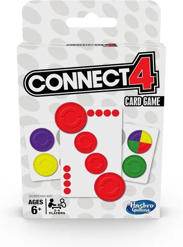 Hasbro Gaming Juego de cartas Connect 4 para niños, 2-4 jugadores, juego 4 en fila, divertidas actividades de verano, esenciales para viajes de