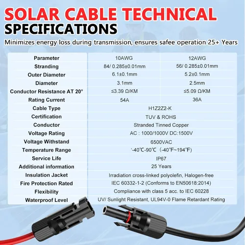 Miniatura 7 de Vansdon Cable de extensión de panel solar de 2 x 50 pies, cable solar de 10 AWG con conectores impermeables hembra y macho para RV, sistemas