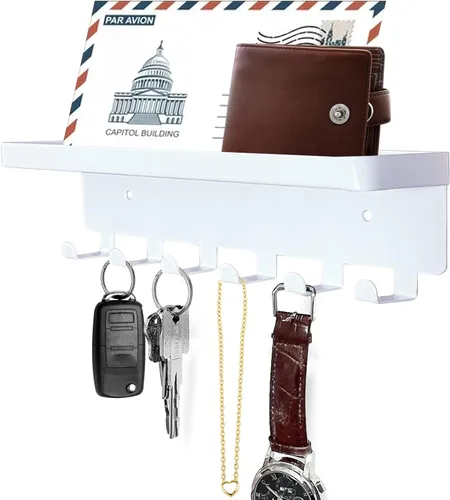 GTK Soporte para llaves de pared, ganchos para llaves con bandeja y 6 ganchos, soporte para llaves montado en la pared para pasillo, estante para