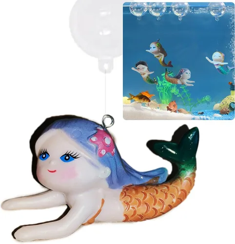 Miniatura 9 de Decoración flotante de pecera de sirena, decoraciones de acuario de dibujos animados para mascotas acuáticas para jugar adornos de acuario de resina