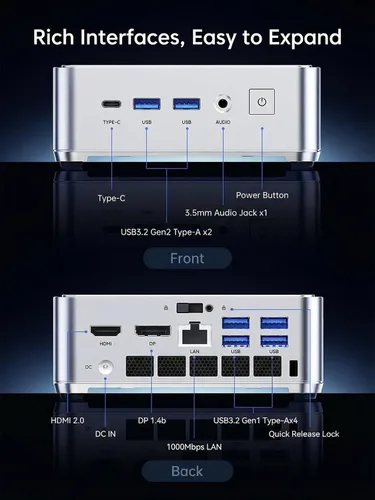 Miniatura 8 de KAMRUI Mini PC Hyper H2 con Windows 11 Pro, Intel Core 14450HX Mini computadora (10C/16T, 4.8GHz), 16GB RAM 512GB PCIe4.0 SSD, Triple 4K