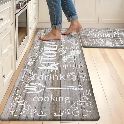 Miniatura 21 de HEBE Juego de 2 tapetes de cocina gruesos y antifatiga acolchados para el suelo, alfombras impermeables antideslizantes, cómodos tapetes de chef