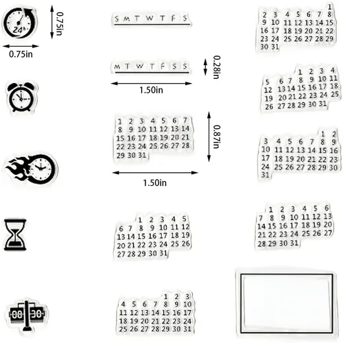 Miniatura 2 de Calendario Fecha Semana Número Sellos transparentes para hacer tarjetas y diario, sellos de silicona con hora de reloj, fecha, semana, mes, sellos
