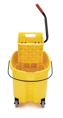 Miniatura 2 de Rubbermaid Commercial Products, WaveBrake - Cubo industrial comercial para fregona con prensa lateral en ruedas, 35 cuartos de galón, color amarillo