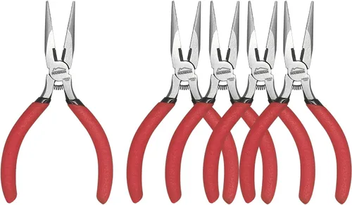 Alicates de punta de aguja, 5 pulgadas, paquete de 5, alicates de punta larga con cortador lateral, con resorte para cortar y doblar alambre Rojo