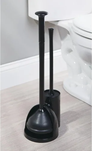 Miniatura 3 de mDesign Juego oculto de émbolo y cepillo para taza de inodoro - Combo con soporte - Colección Aura - Negro