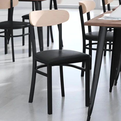 Miniatura 2 de Flash Furniture Wright - Silla de comedor comercial, respaldo de madera con acabado de abedul natural, asiento de vinilo negro, 500 libras