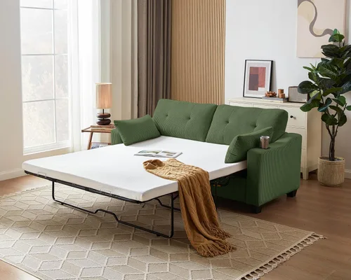 Miniatura 14 de CHIC HOUSE Sofá cama extraíble, sofá cama tamaño completo, sofá convertible 2 en 1 de pana con carga USB, sofá de espuma viscoelástica para sala