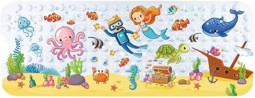 Miniatura 8 de Tapete de baño para bebé para niños, tapete antideslizante sin BPA para niños, tapete de dibujos animados antideslizante con ventosas y agujeros