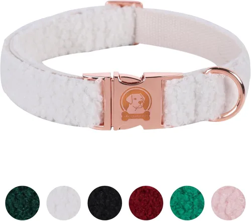 Miniatura 6 de MR. CHUBBYFACE - Collar para perro de forro polar burdeos, collar de forro polar navideño para mascotas con hebilla de metal, collares ajustables