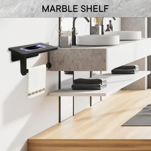 Miniatura 7 de Soporte de papel higiénico con estante de mármol para baño, soporte de papel higiénico montado en la pared adecuado para mega rollo