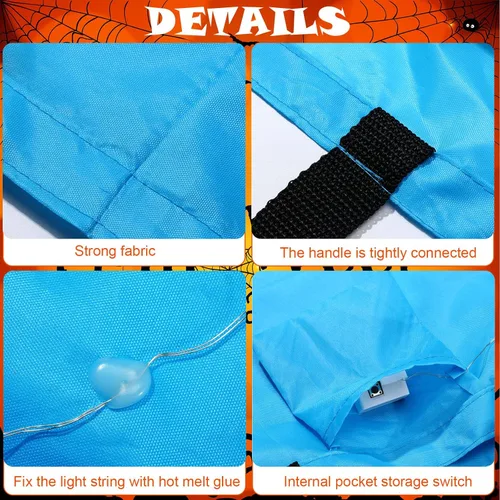 Miniatura 5 de Shappy 2 bolsas de dulces de Halloween con luz LED, para dulce o truco, cubo de dulces de Halloween, multiusos, reutilizable, para suministros