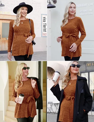 Miniatura 2 de Ekouaer Camisas de maternidad de manga larga para mujer, blusas casuales de punto acanalado para embarazadas, tallas S-XXL