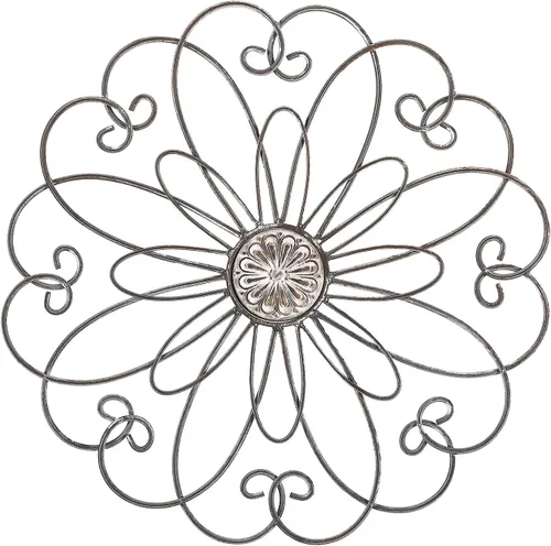 Miniatura 7 de Arte de pared de flores de metal, 15.75 x 9 pulgadas, decoración de pared floral de pergamino de metal, escultura de pared colgante con flor bohemia