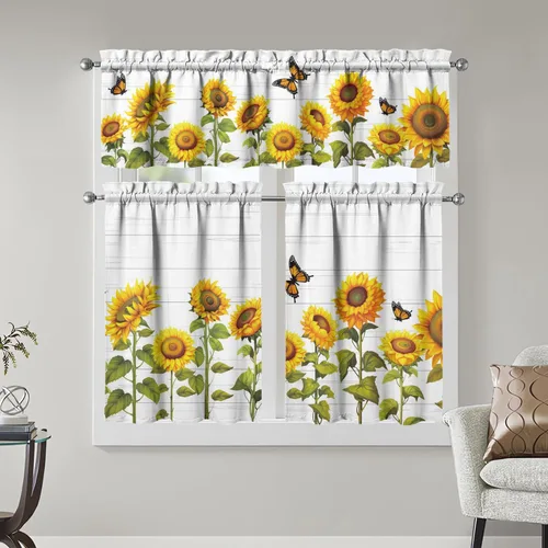 Miniatura 14 de Juegos de cortinas bohemias de cocina para ventanas, cortina bohemia con flores, cenefa para ventana de fregadero, juego de 3 piezas, decoración